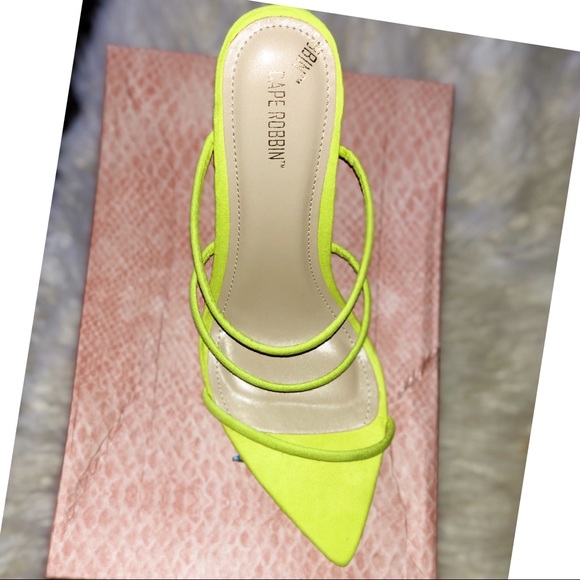 Dolls Kill Shoes - Lime strap point toe sandal heels
